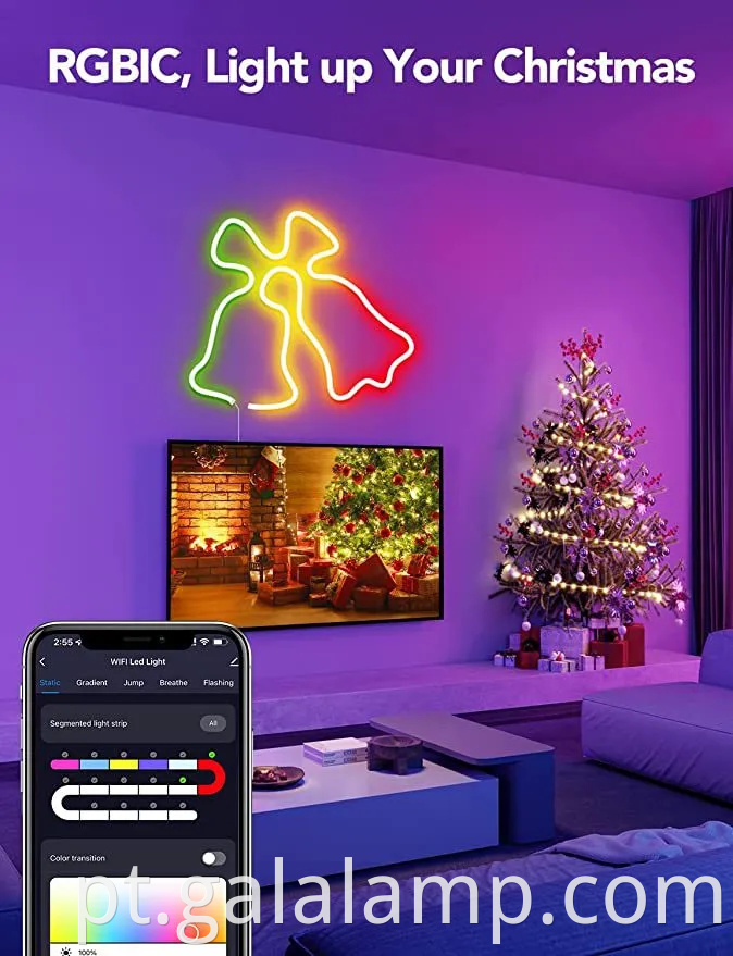 Luz de neon rgbic inteligente com controle wifi para decoração de casa